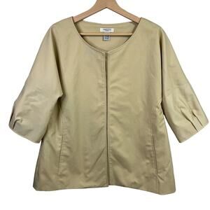 VERTIGO Paris Jacket Women Sz S Tan Snap Lined Old Money Minimalist 3/4 Sleeve